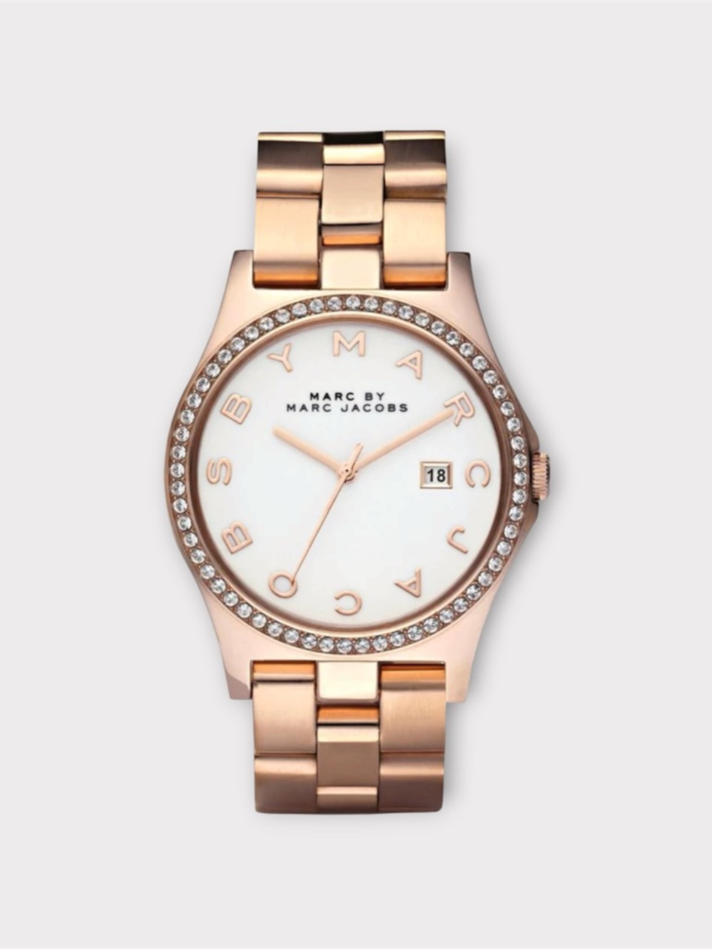 MARC BY MARC JACOBS MBM3079 Rose Gold Crystal Bezel Watch Logo Dial